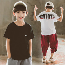 Boy Short Sleeve T-shirt 2021 Summer Thin Loose Half-Sleeve Middle Boy White Children Black Street Dance Tide