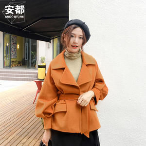 2018秋冬新款毛呢大衣女 外套系带修身显高小个子女生韩版