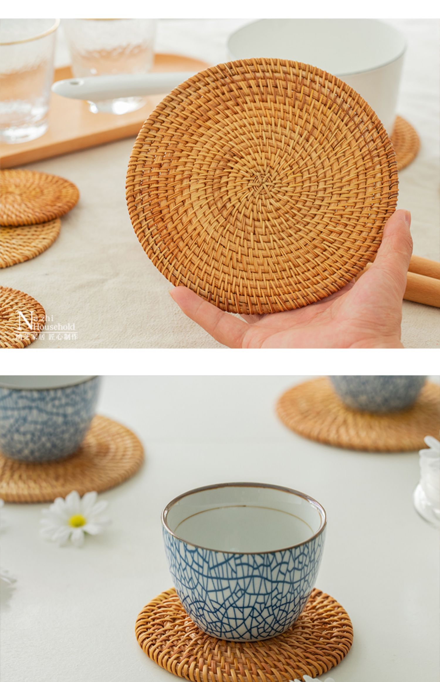 越南藤编杯垫编织茶垫套装草编隔热垫茶道碗垫隔热餐垫垫子非竹编