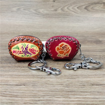 First layer cowhide retro keychain pendant Small bag car key pendant creative handmade leather key ring coin bag