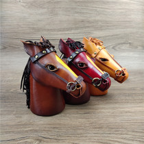 Cowhide handmade home accessories Desktop small ornaments Horse to success piggy bank leather creative gifts lucky ornaments