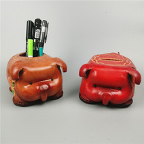 Cowhide piggy bank creative pen holder Desktop small ornaments Home accessories cute leather creative small gifts