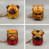 Leather cartoon coin purse female cute zoology student Korean version of the short keychain pendant portable small wallet cute