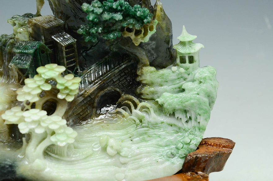 陈富华玉雕工作室 四大名玉 独山玉【湖光山色】 山水摆件 2760 克