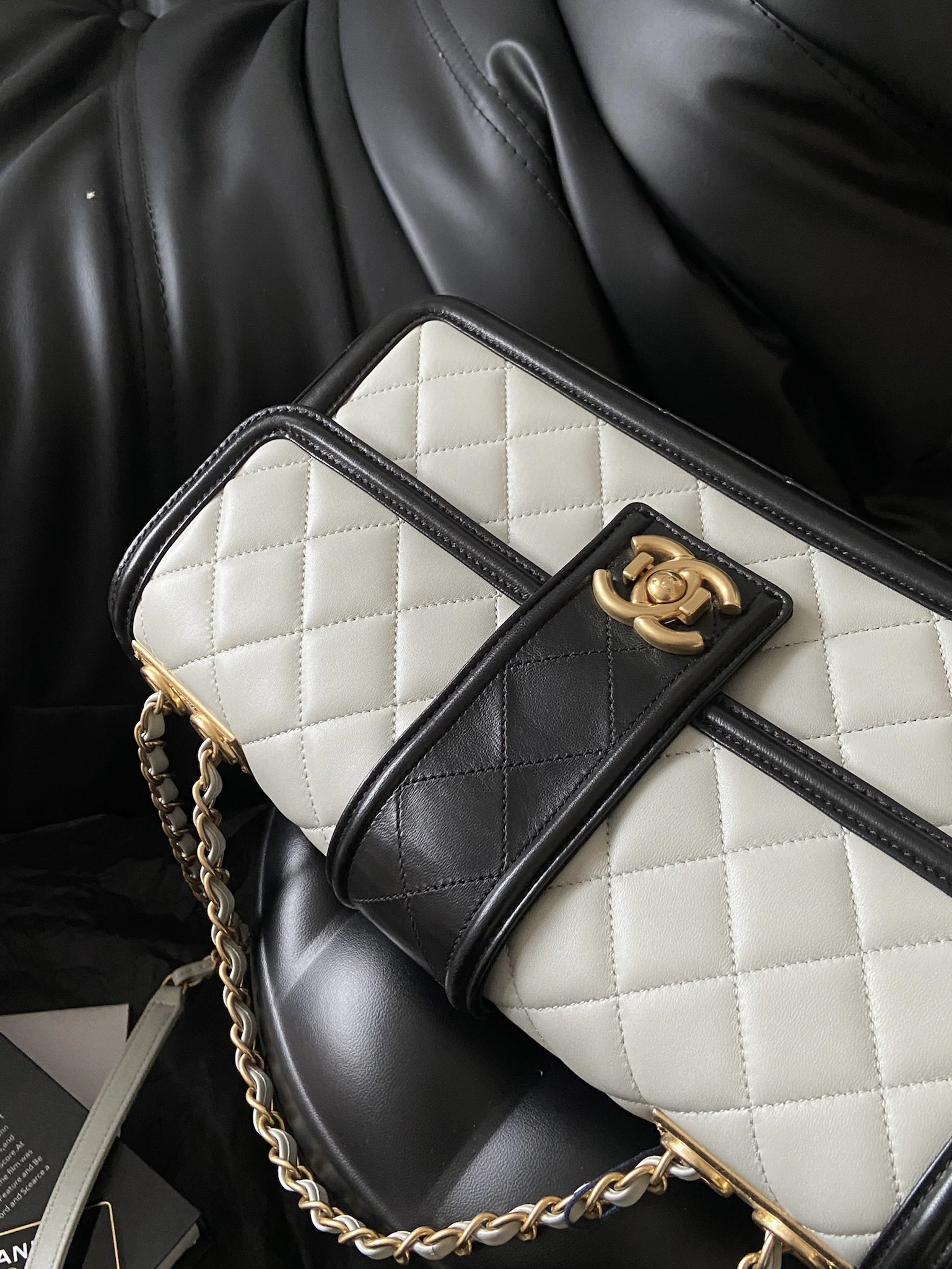 [9.8新]chanel香奈儿cf限量款拼色戴妃链条包单肩斜挎女包正品