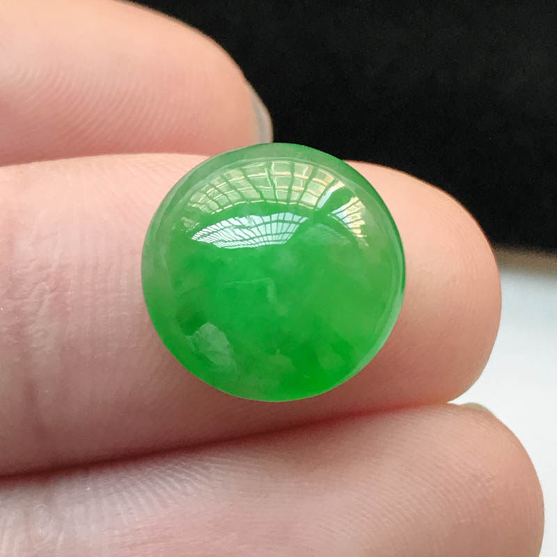 正品拍卖-拍卖一元起拍天然a货老坑翡翠阳绿冰糯种蛋面戒面1.40g