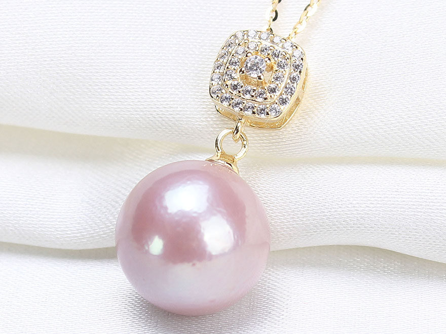 12.6mm正圆形淡水珍珠创意镶嵌吊坠