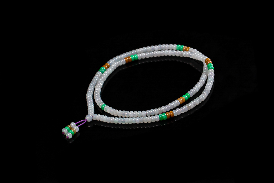 正品缅甸天然a货翡翠本命转运玉项链多彩福禄寿玉珠链珠串49.96gh