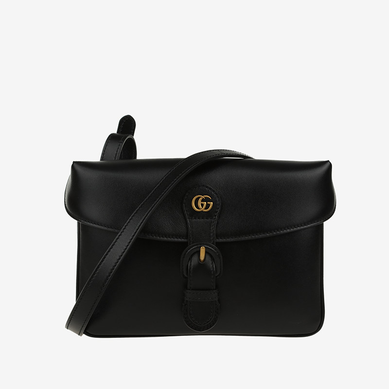 [无保留价][9.5新]古驰/gucci黑色牛皮女士斜挎包