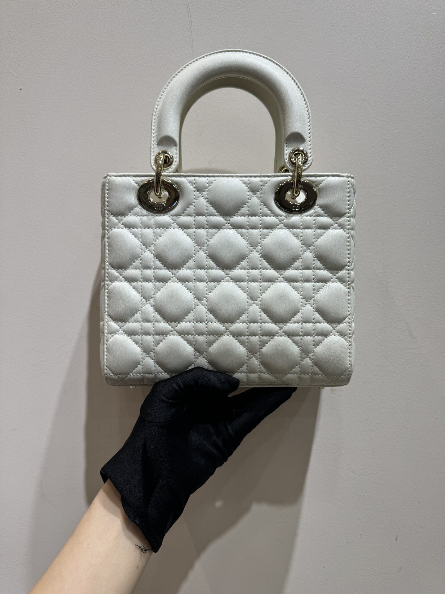 [9.8新]dior迪奥四格戴妃包白色金扣羊皮新款女包单肩斜挎包正品