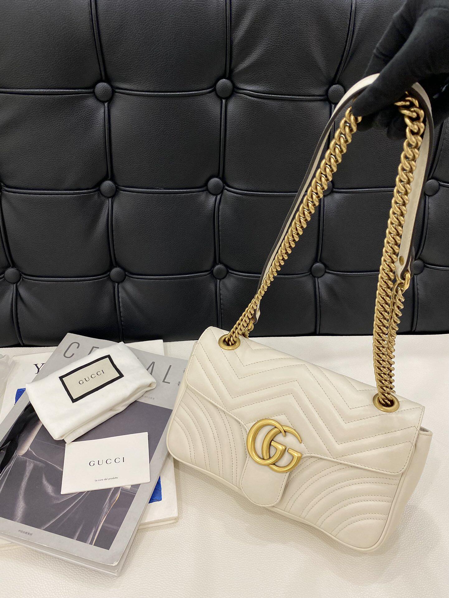 [9.8新]cucci古驰赵露思同款marmont马蒙26单肩斜挎链条包正品