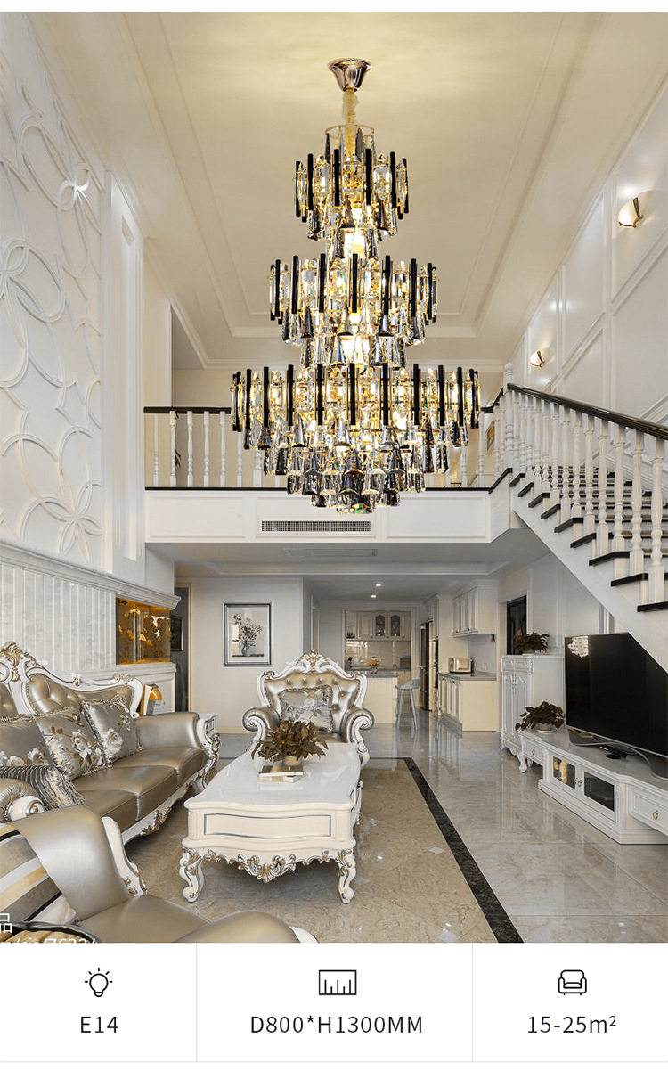 酒店复式楼大客厅吊灯 简约楼中楼别墅大厅 楼梯间轻奢水晶灯