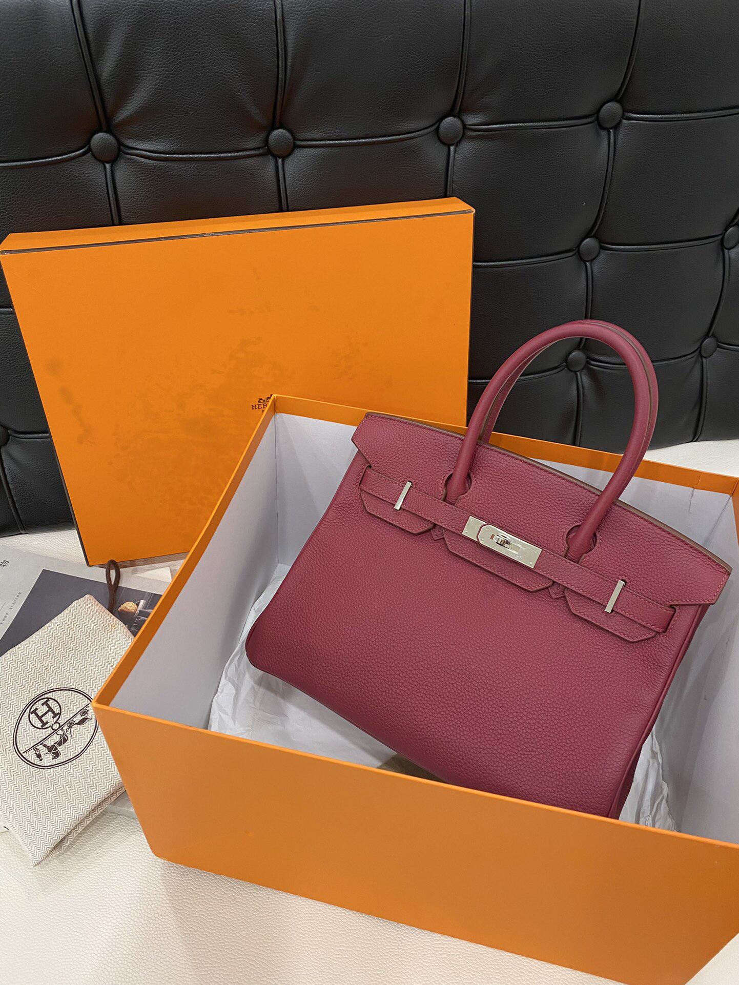 [9.8新]hermes爱马仕石榴红银扣birkin30铂金包高级感手提包正品