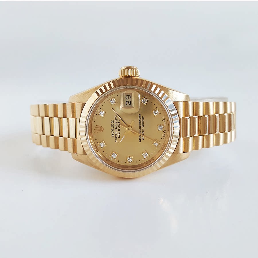 劳力士女表日志型69178金盘原镶钻18k黄金自动机械手表正品9.8新