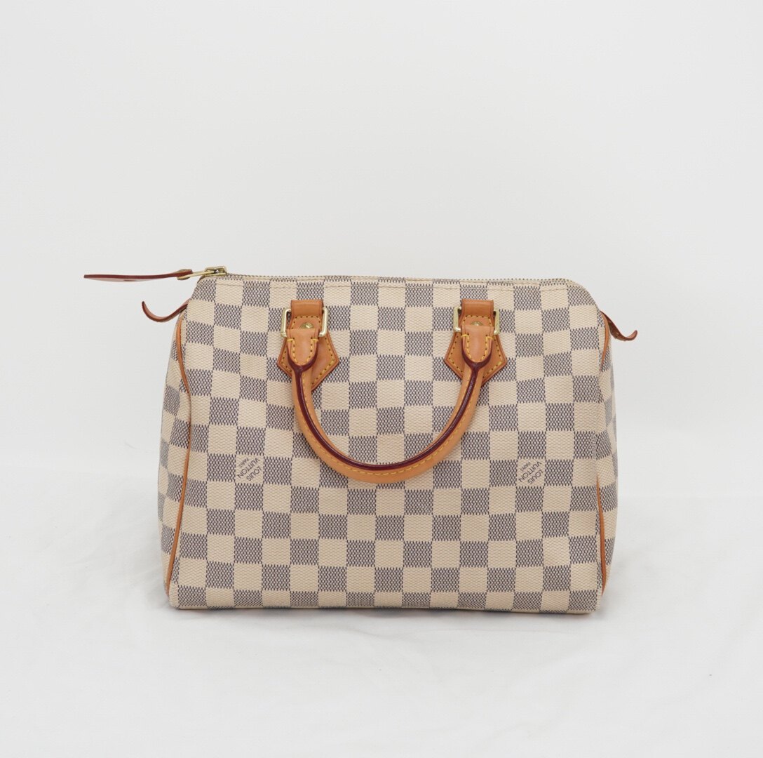 3折即刻拍[9.7新]lv路易威登speedy25白色棋盘格单肩包女包正品