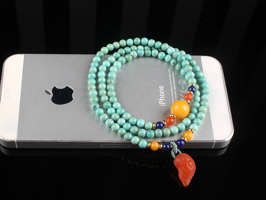 原矿高瓷高蓝绿松石diy手链绕手3圈.搭配南红.重16.02g