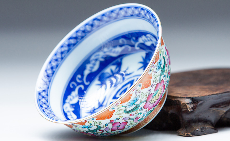 景德镇[珐琅彩内青花五福杯]纯手绘 陶瓷品茗杯主人杯 礼盒包装