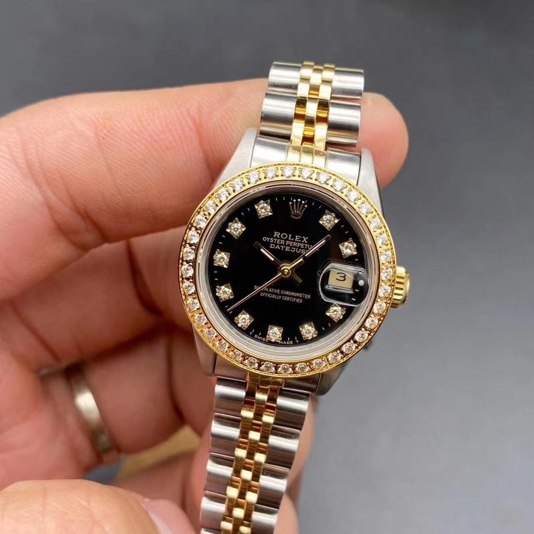 海狮奢品[9.5新]劳力士日志型69173后镶钻自动机械间金瑞士女手表