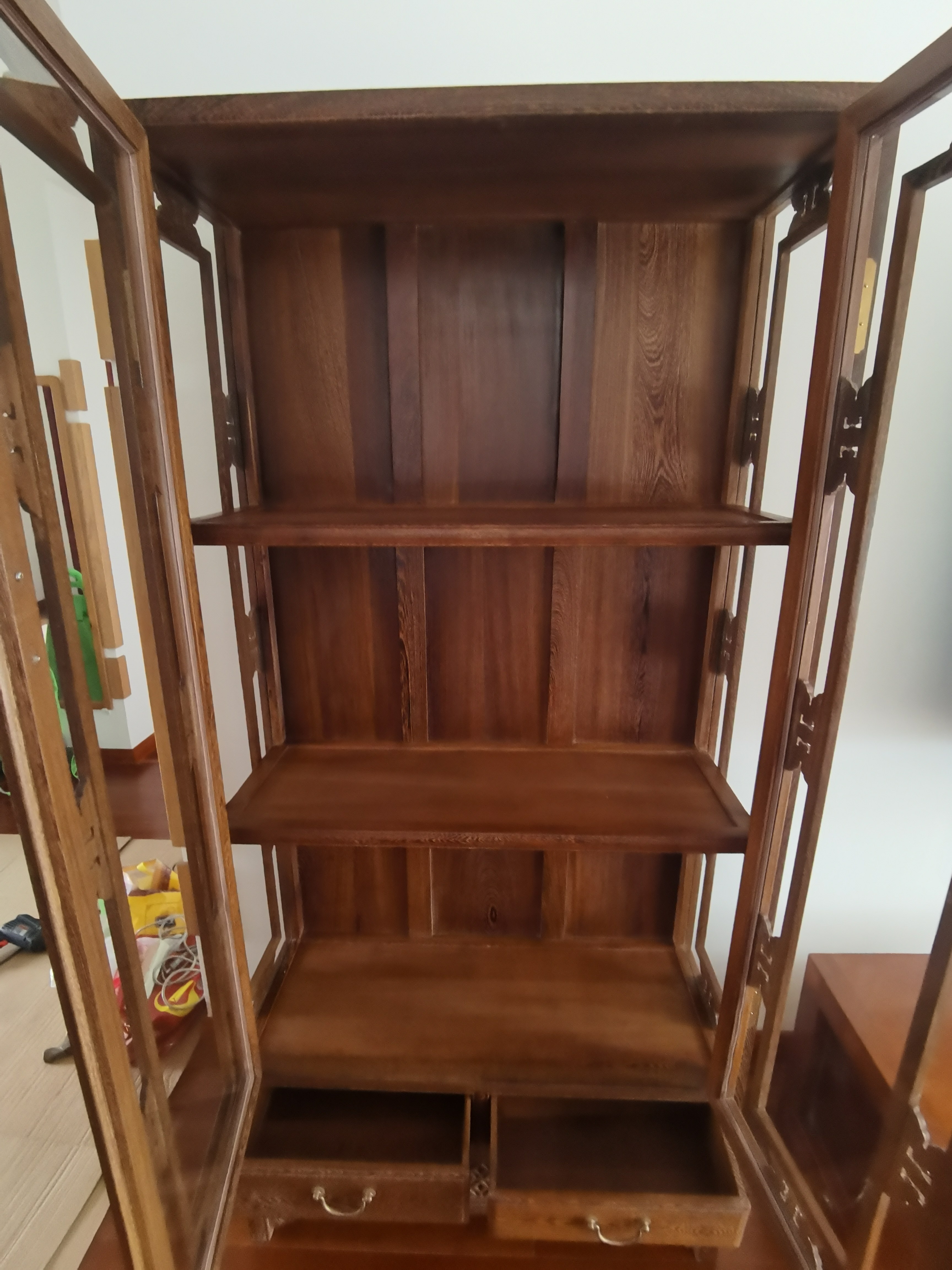 红木家具鸡翅木酒柜实木玻璃门酒柜中式双门置物柜陈列柜储物柜子