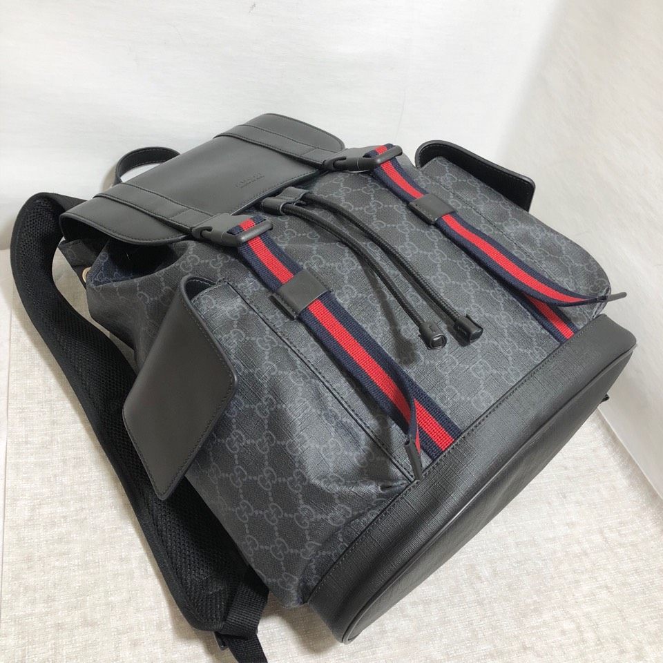 【98新】gucci古驰新款黑色双g双肩包大号男包运动登山包