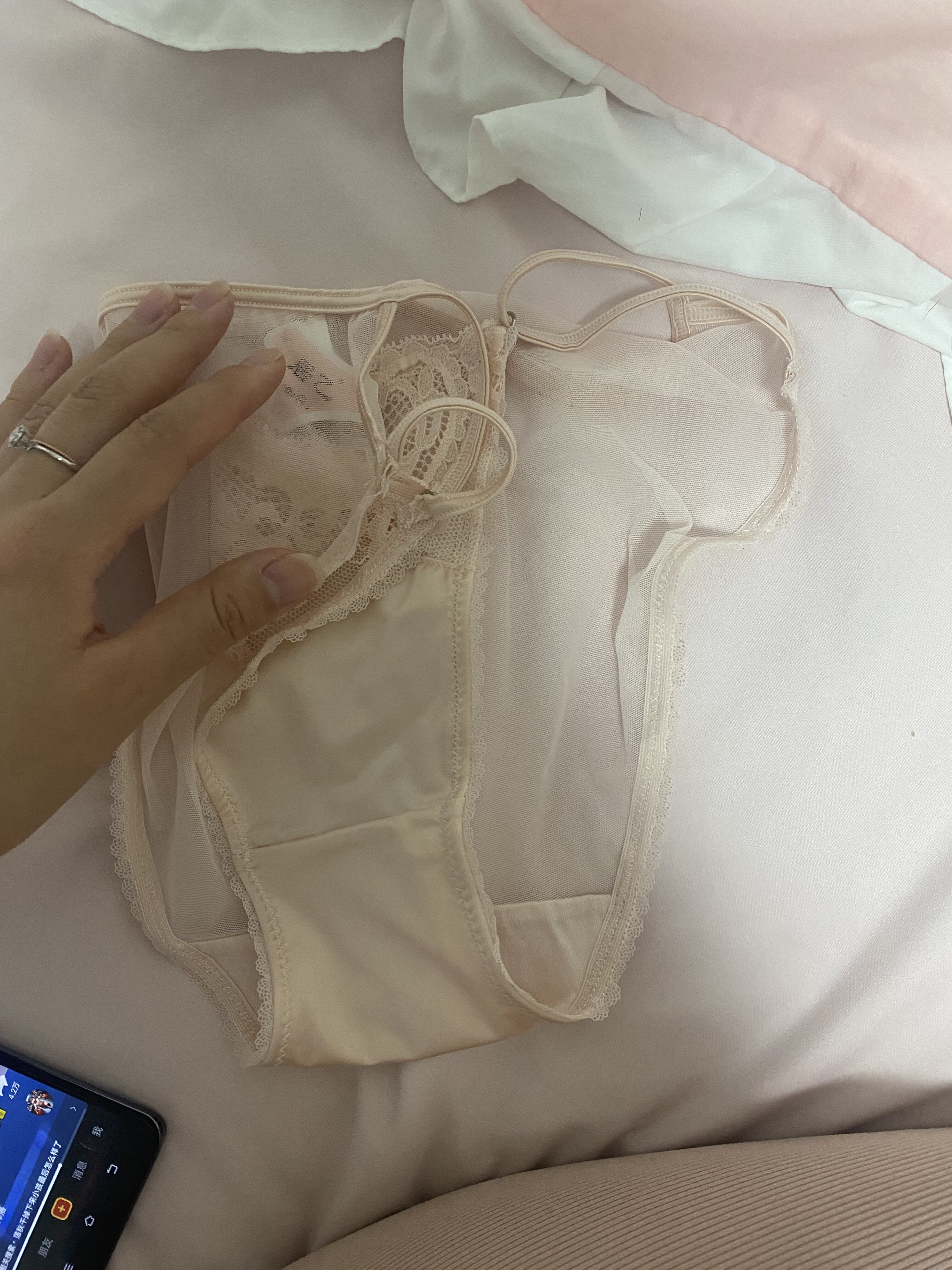 纯情少女蕾丝内裤女透明网纱丝滑速干冰丝包臀三角短裤粉色纯棉裆