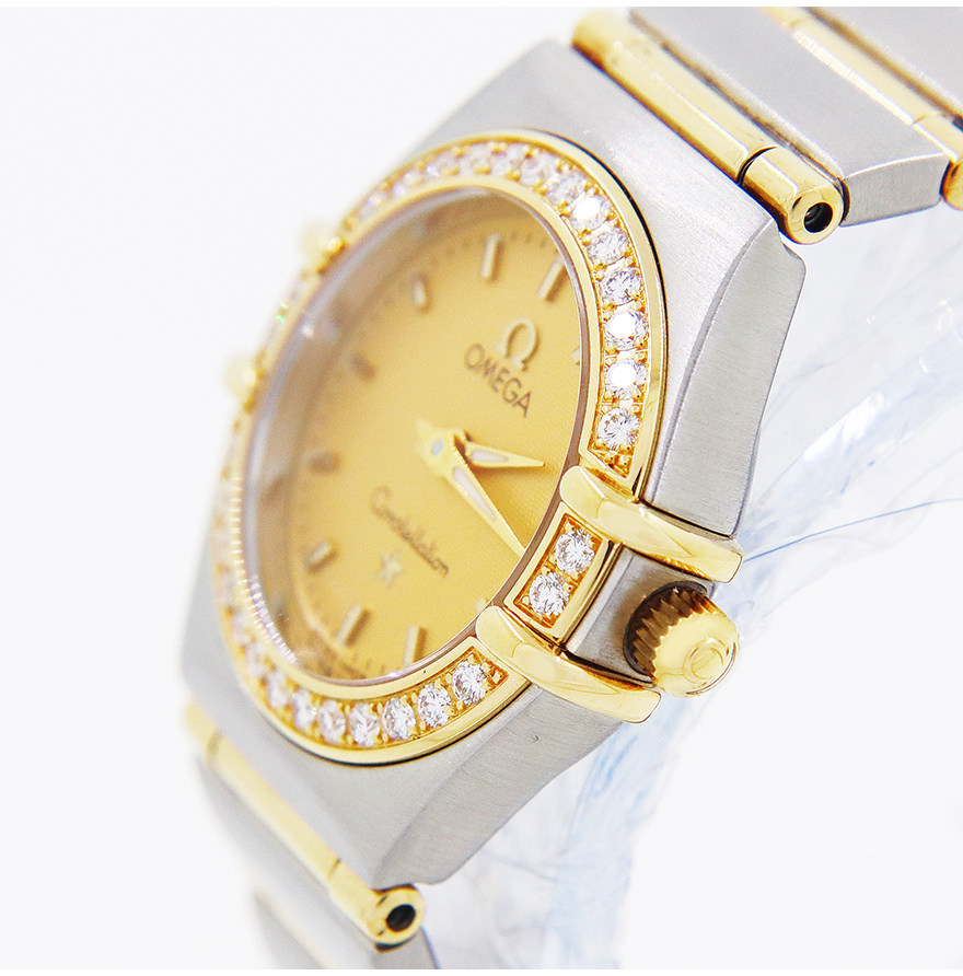 8新欧米茄女表omega星座系列18k黄金后镶钻石英手表1262.10.00