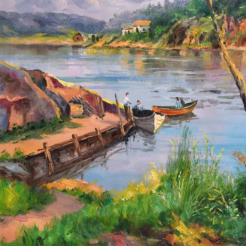 阿良 河边 原创手绘风景油画