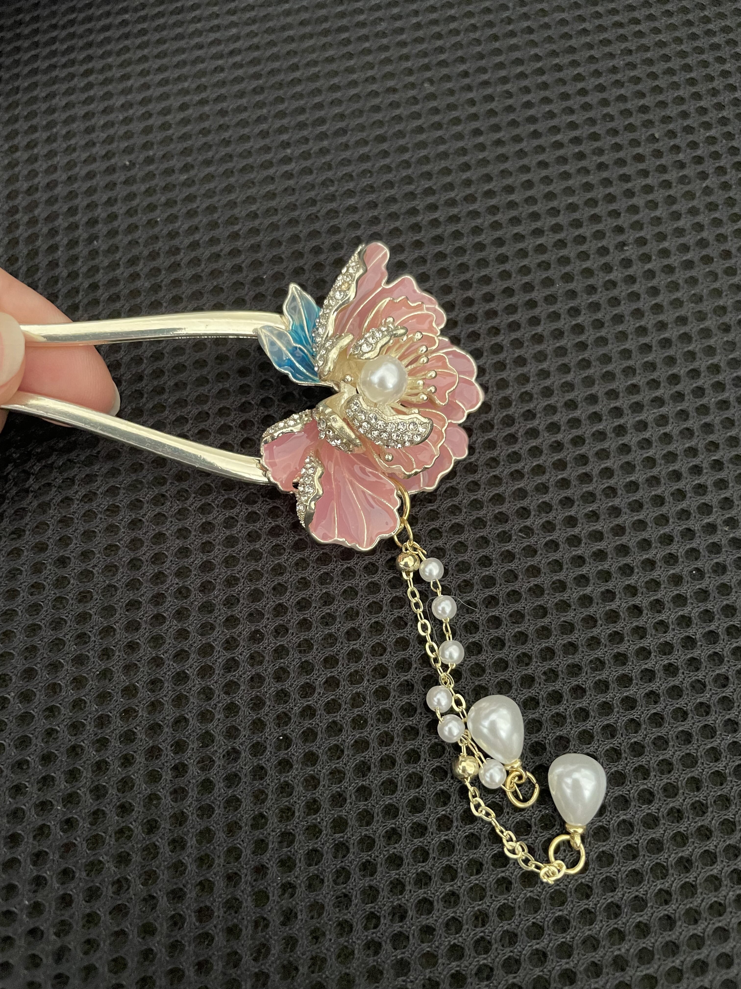 古风花朵发簪牡丹u型高级感女发钗新中式丸子头流苏头花发髻头饰