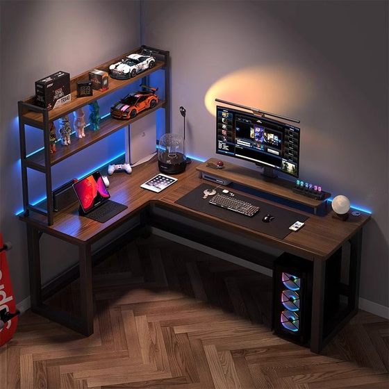 Computer table table -type e -sports table home bedroom L -shaped corner table learning table turning corner desk bookshelf integrated table Computer table table -type e -sports table home bedroom L -shaped corner table learning table turning corner desk bookshelf integrated table