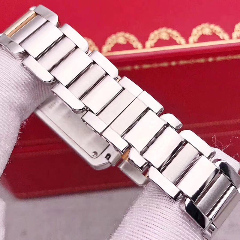 [9.8新]卡地亚女表坦克系列18k玫瑰金石英手表女士正品w5310019