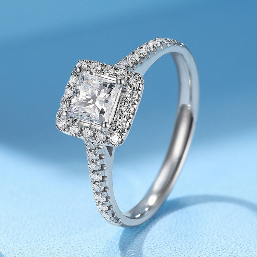 gia证书1.00克拉h色vs1净度ex/无荧光公主方钻石戒指18k戒托w1169