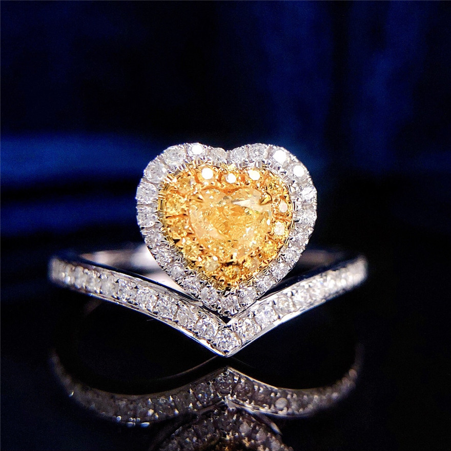 【臻美福】共0.70克拉18k金心形黄钻戒群镶豪华钻石戒指生日礼物x