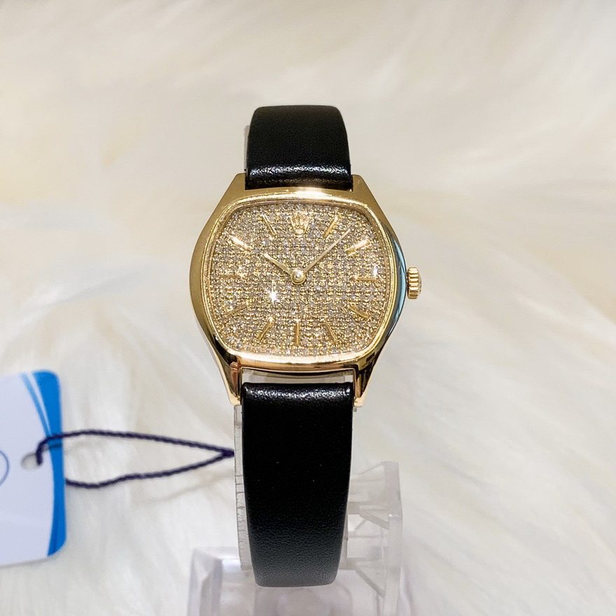 中检[9.5新]劳力士手表女切利尼18k黄金后镶满钻手动机械腕表4134