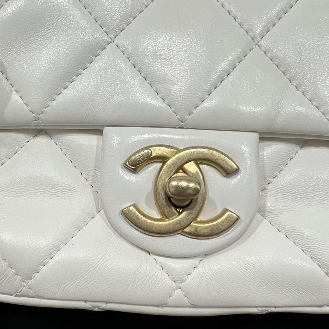 [9.8新]chanel香奈儿cf白色金扣限定款羊皮小号新款单肩斜挎女包