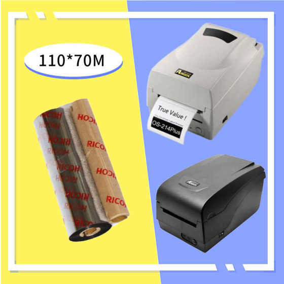 오리지널 Ricoh Ricoh D110C 물 세척 라벨 특수 수지 기반 카본 테이프 라벨 기계 리본 110mm x70m 오리지널 Ricoh Ricoh D110C 물 세척 라벨 특수 수지 기반 카본 테이프 라벨 기계 리본 110mm x70m