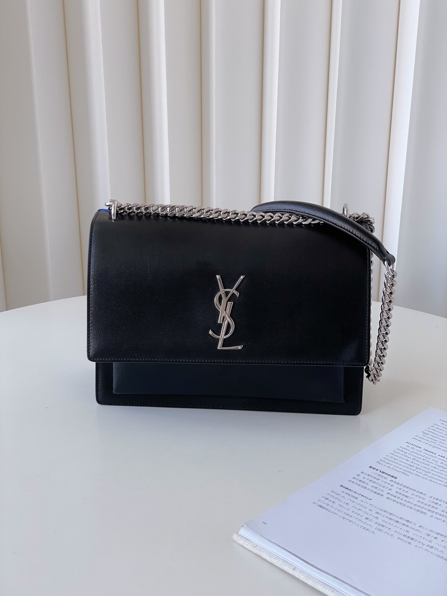 正品[9.8新]ysl/圣罗兰sunset大号黑银落日包单肩斜挎女包包正品
