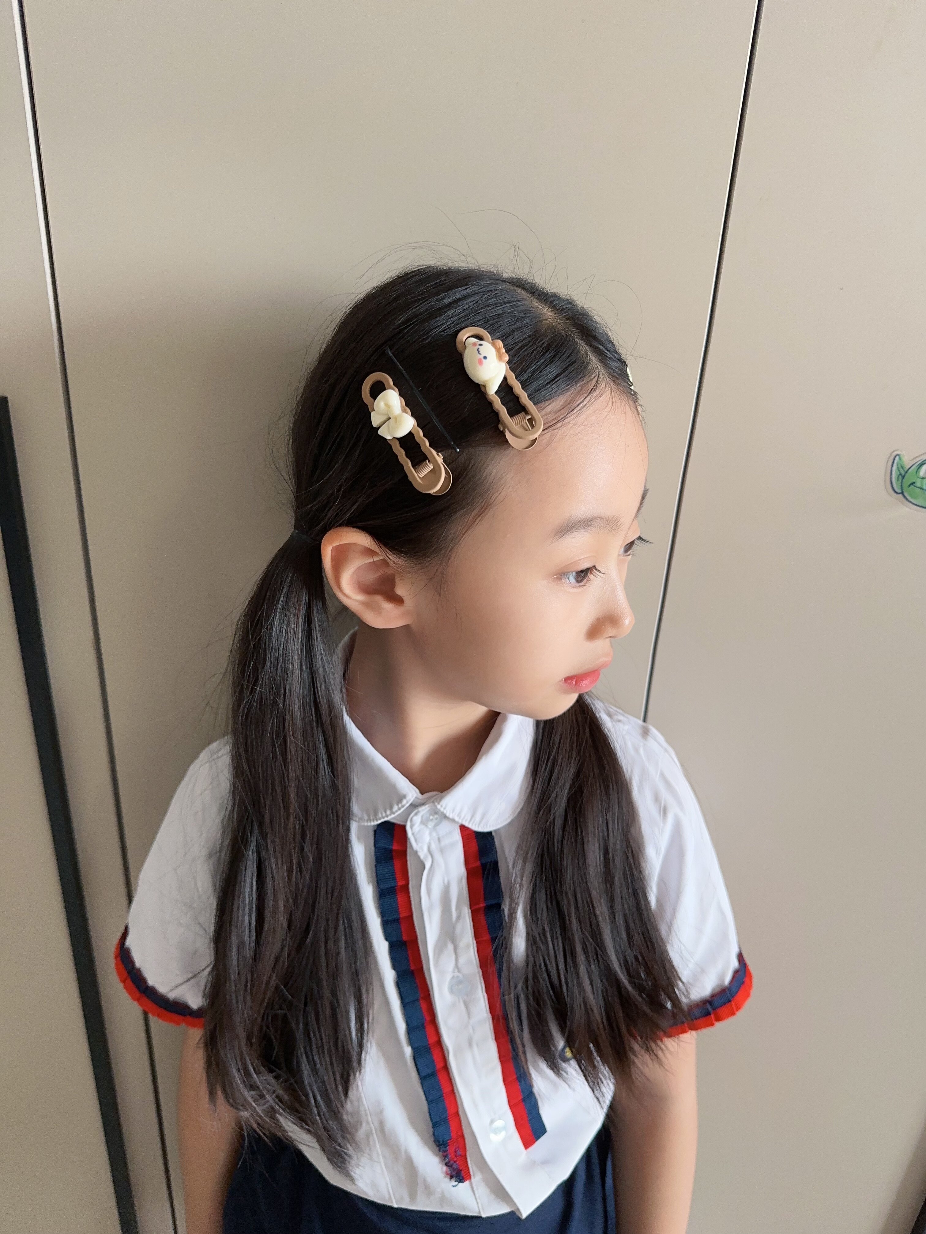 儿童奶咖色库洛米发夹女孩刘海碎发夹宝宝不伤发前额刘海发卡发饰