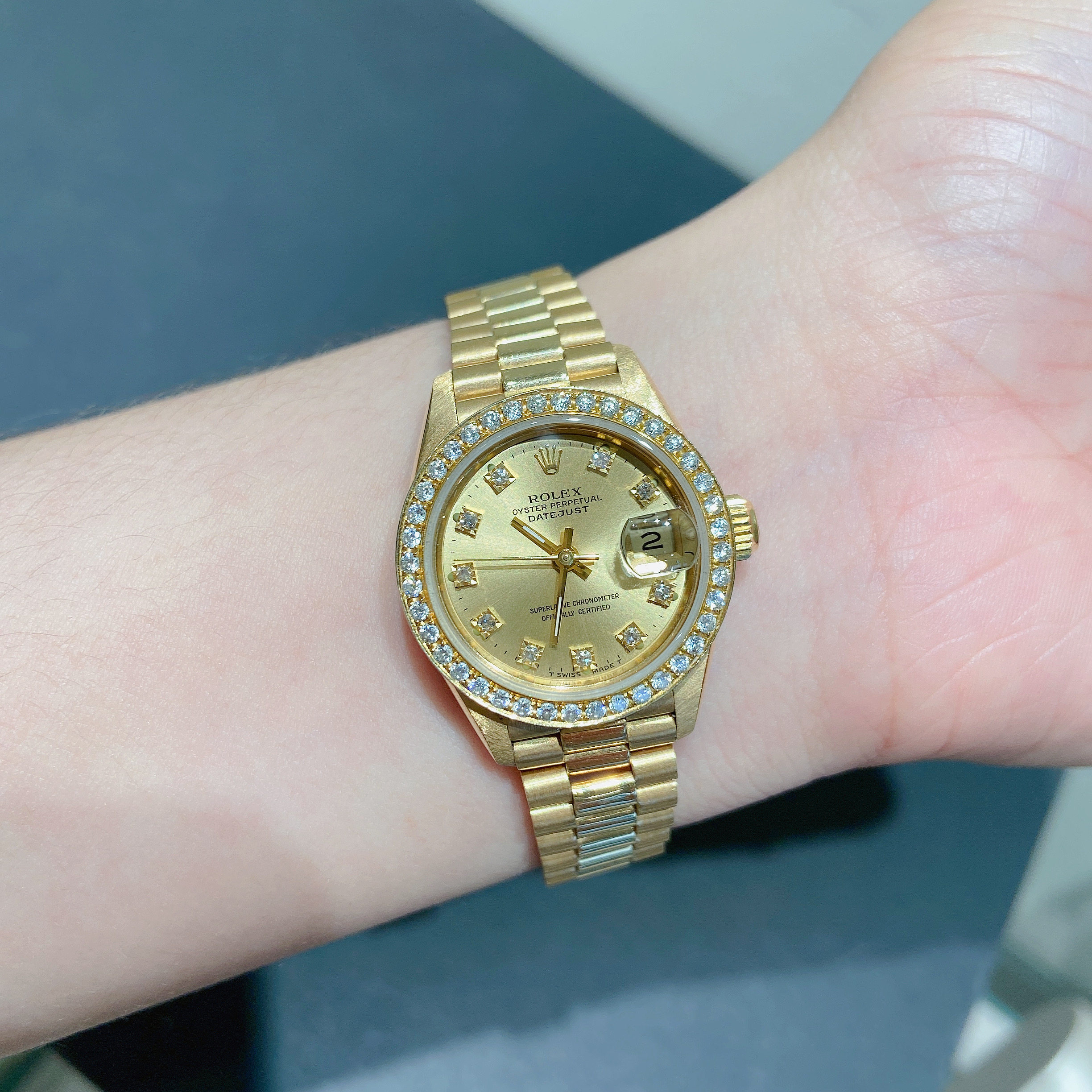 [9.8新]劳力士女表rolex日志型18k黄金镶钻自动机械手表女69178