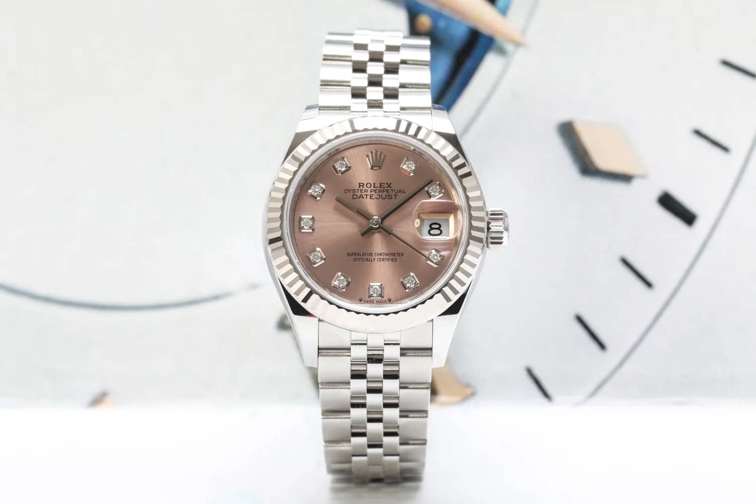 未使用2024年全套劳力士28mm粉盘原钻日志型手表女士正品m279174