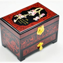 Authentic Pingyao lacquerware jewelry box Chinese style wooden wedding bridal makeup box dowry lock exquisite jewelry collection