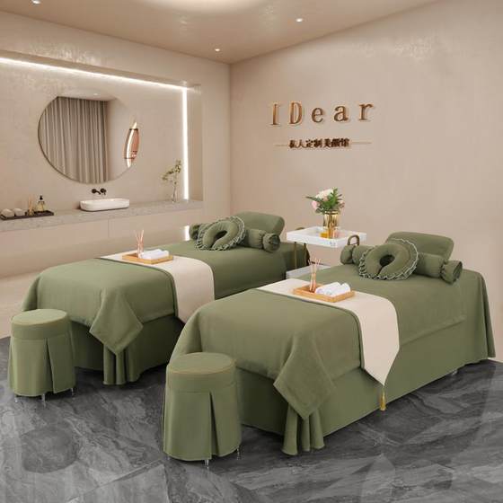 Four piece set of high-end, luxurious, and minimalist massage bed covers for beauty salons. Customized bedding for all seasons Four piece set of high-end, luxurious, and minimalist massage bed covers for beauty salons. Customized bedding for all seasons