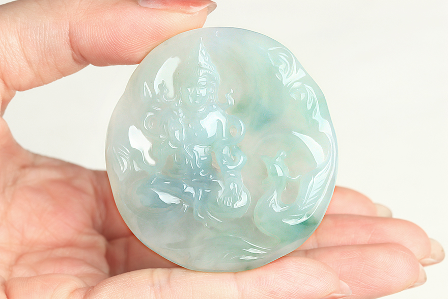 源头好货四会拍卖天然翡翠a货老坑冰糯种观音吊坠24.68克一元拍卖