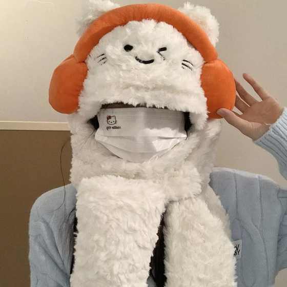 귀여운 만화 이어폰 고양이 고양이 플러시 모자 가을과 겨울 두꺼운 따뜻한 모자 스카프 통합 귀 보호 lei feng 모자 귀여운 만화 이어폰 고양이 고양이 플러시 모자 가을과 겨울 두꺼운 따뜻한 모자 스카프 통합 귀 보호 lei feng 모자