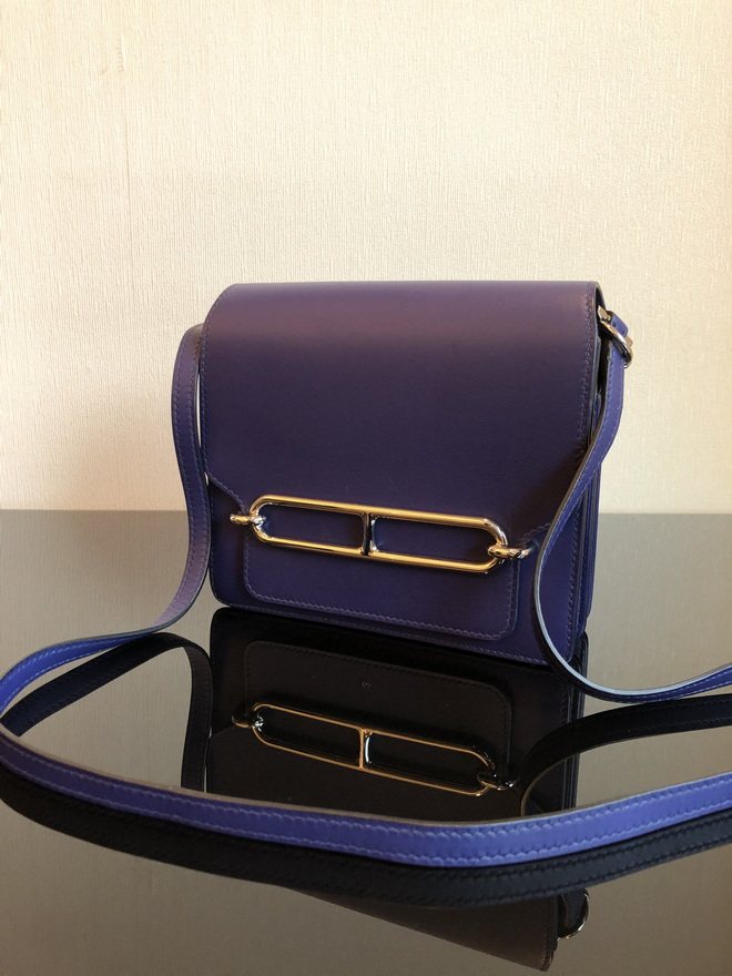 [即刻拍][9.8新]hermes爱马仕roulis mini水墨蓝银扣猪鼻包nn62hr