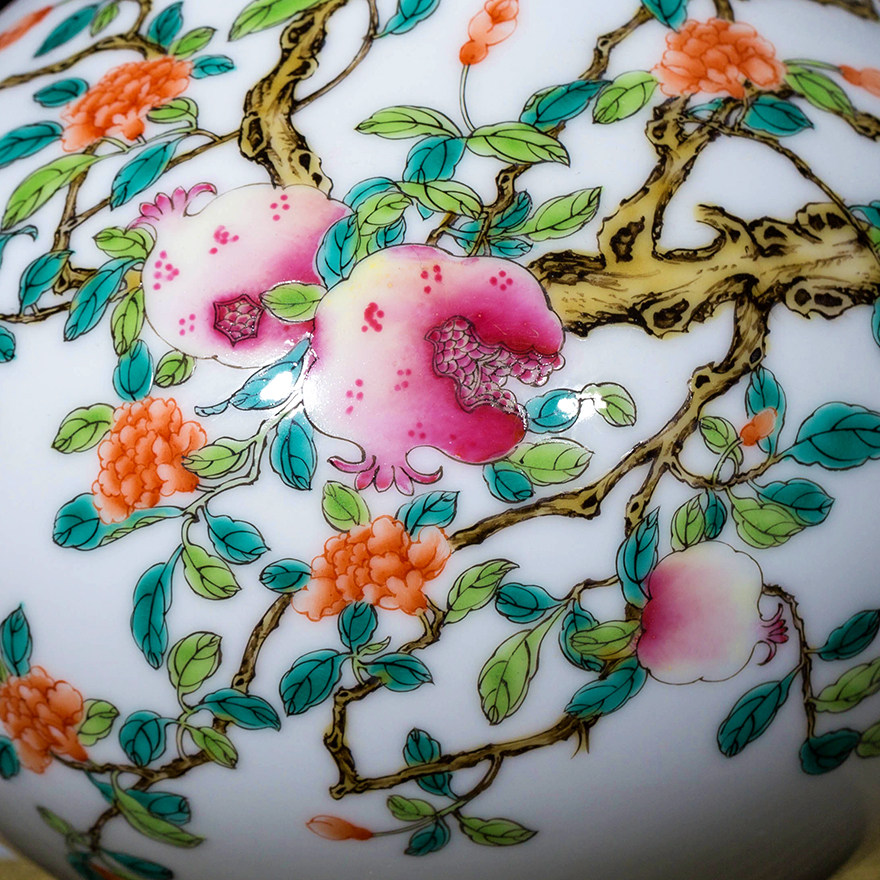 【早市】多子多福手绘仿清粉彩石榴纹双耳瓶景德镇家居装饰送礼