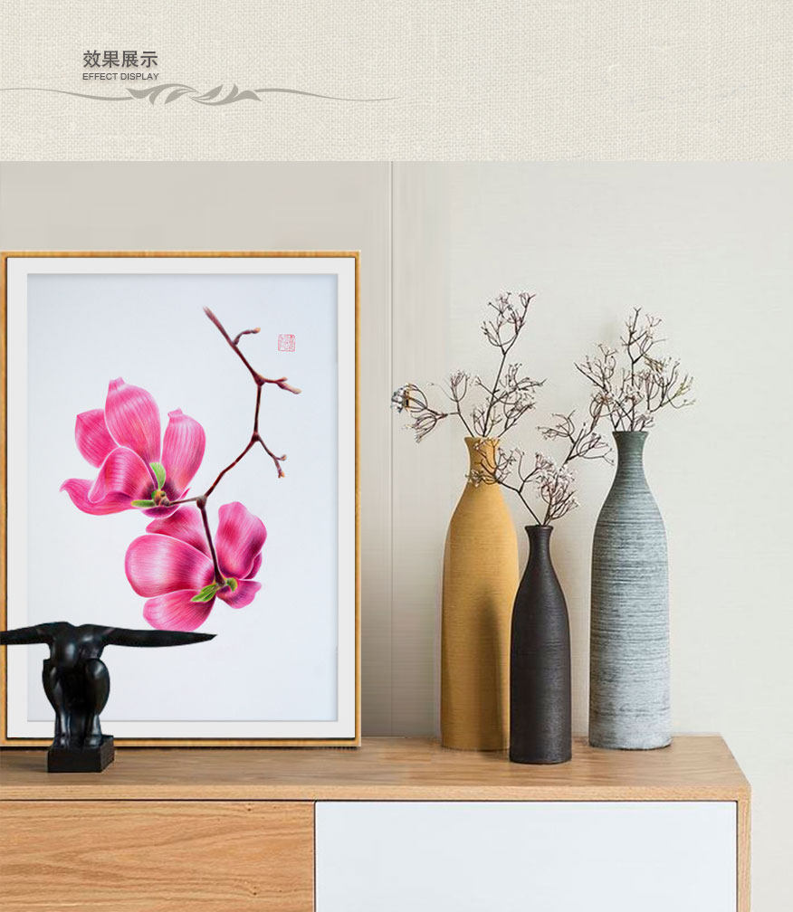 客厅装饰彩铅画陈晓青《玉兰花》素描