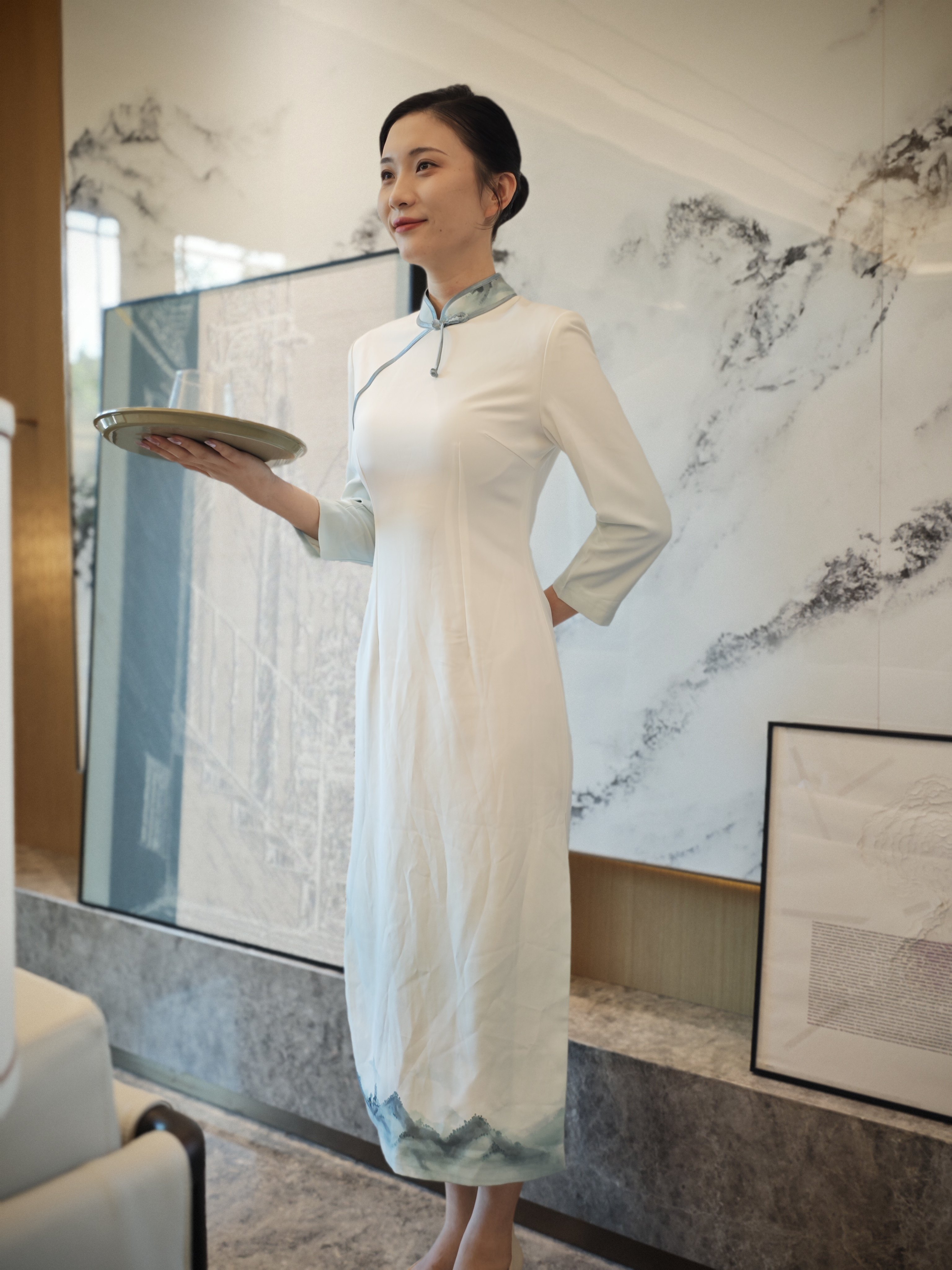 高档酒店售楼部旗袍裙案场客服物业餐厅宴会迎宾工作服秋冬女长袖