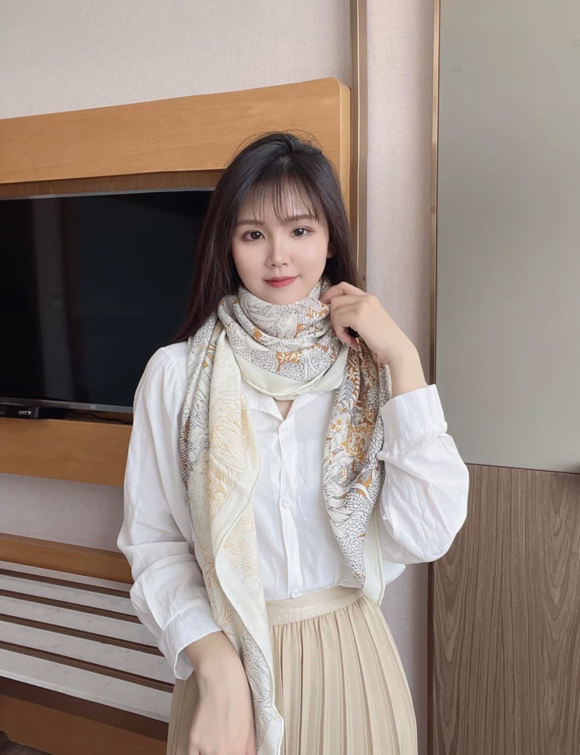 kaacechy真丝丝巾女高级感时尚气质热带雨林羊毛围巾大方巾披肩