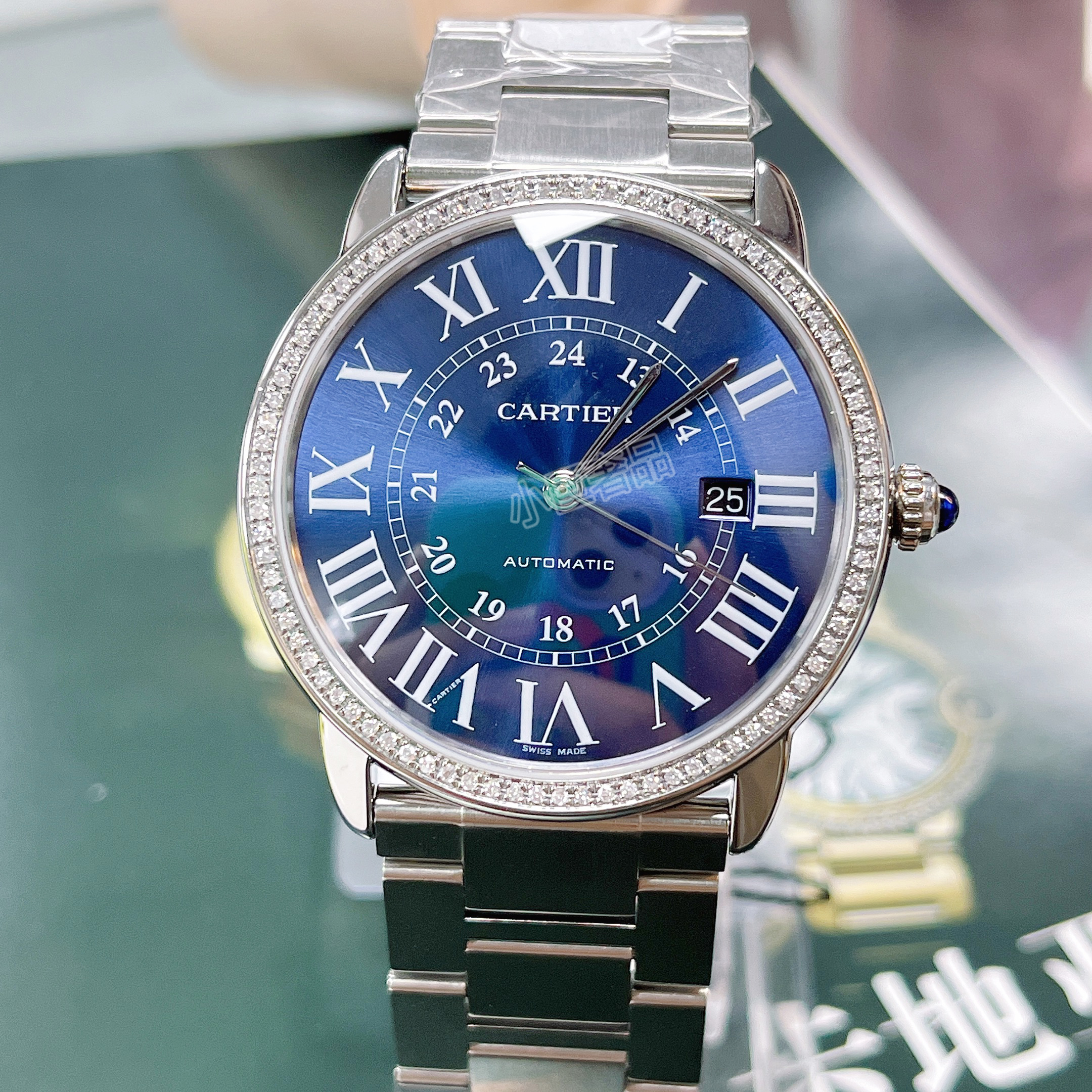 5新卡地亚手表男表伦敦wsrn0023自动机械表盘后镶钻 - 拍卖