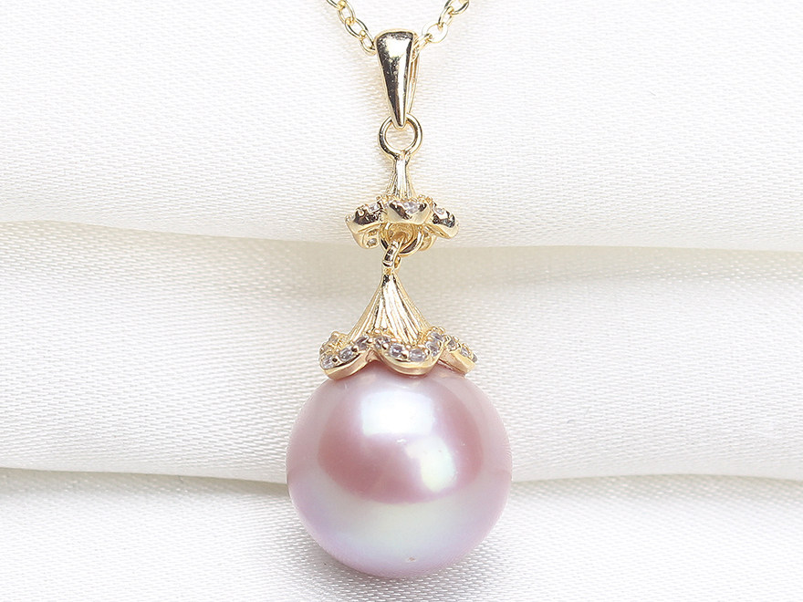 11.5mm圆形淡水紫色珍珠镶嵌吊坠 00489